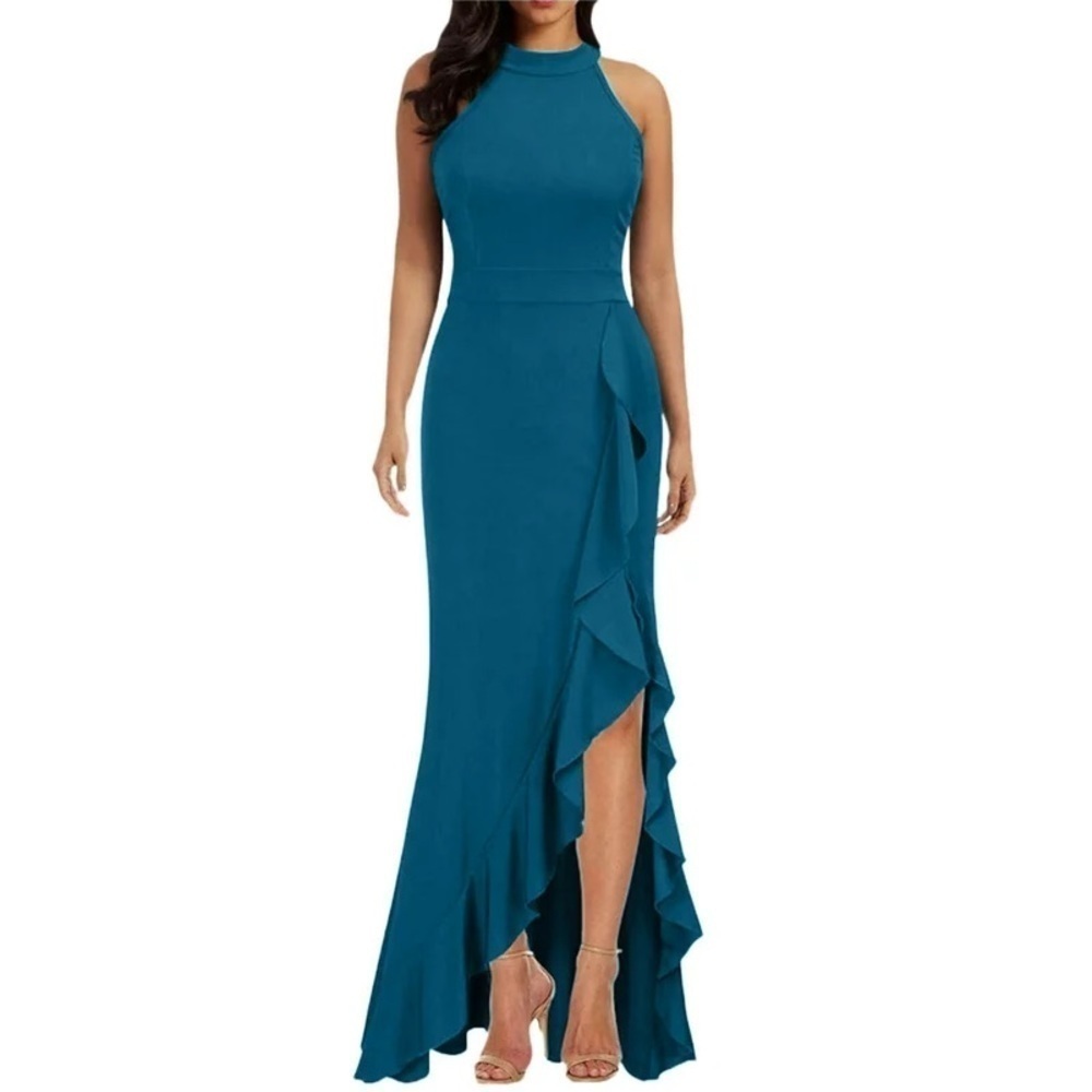 SPLIT Sleeveless Slim Fit Ruffle Long Gown